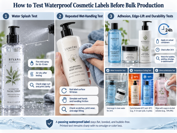 how to test Waterproof cosmetic labels